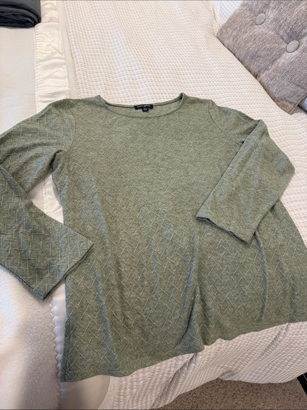Mario Serrani Olive Green Textured Knit Crew Neck Sweater